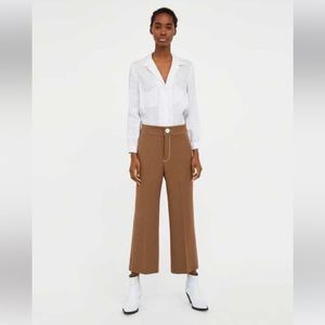 ZARA tan wide leg pant with topstitching